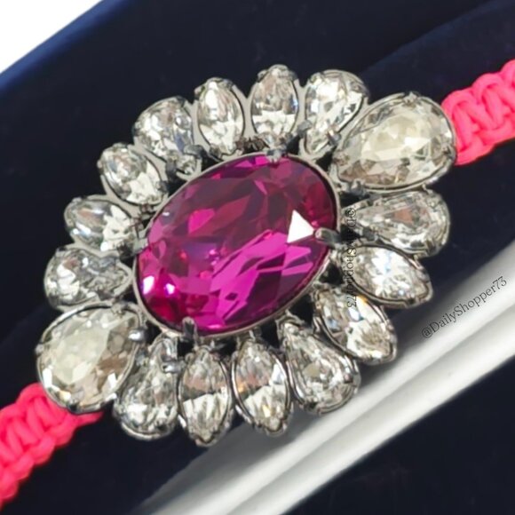 Swarovski by Shourouk Fuchsia Glass Rhinestone Braided Adjustable Bracelet - Picture 4 of 14